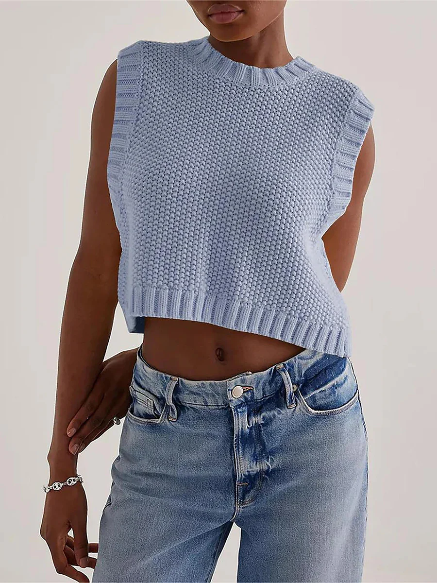 Dames Gebreide Crop Top - Mouwloos - Ronde Hals - Zomertrui