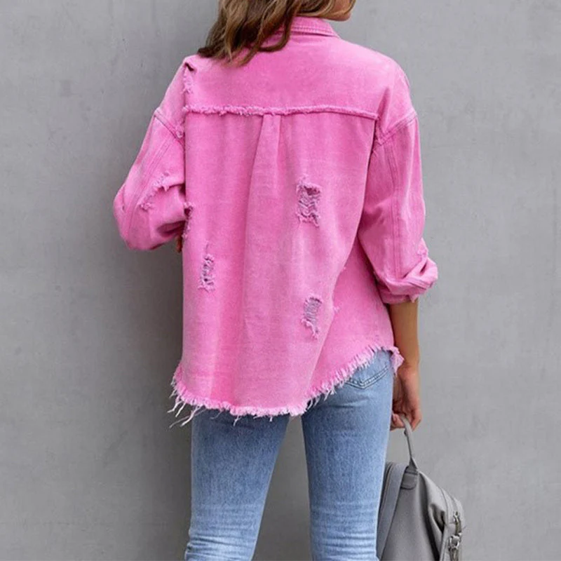 Dames Denim Jas - Ruwe Afwerking - Destroyed Look - Casual Oversized Model