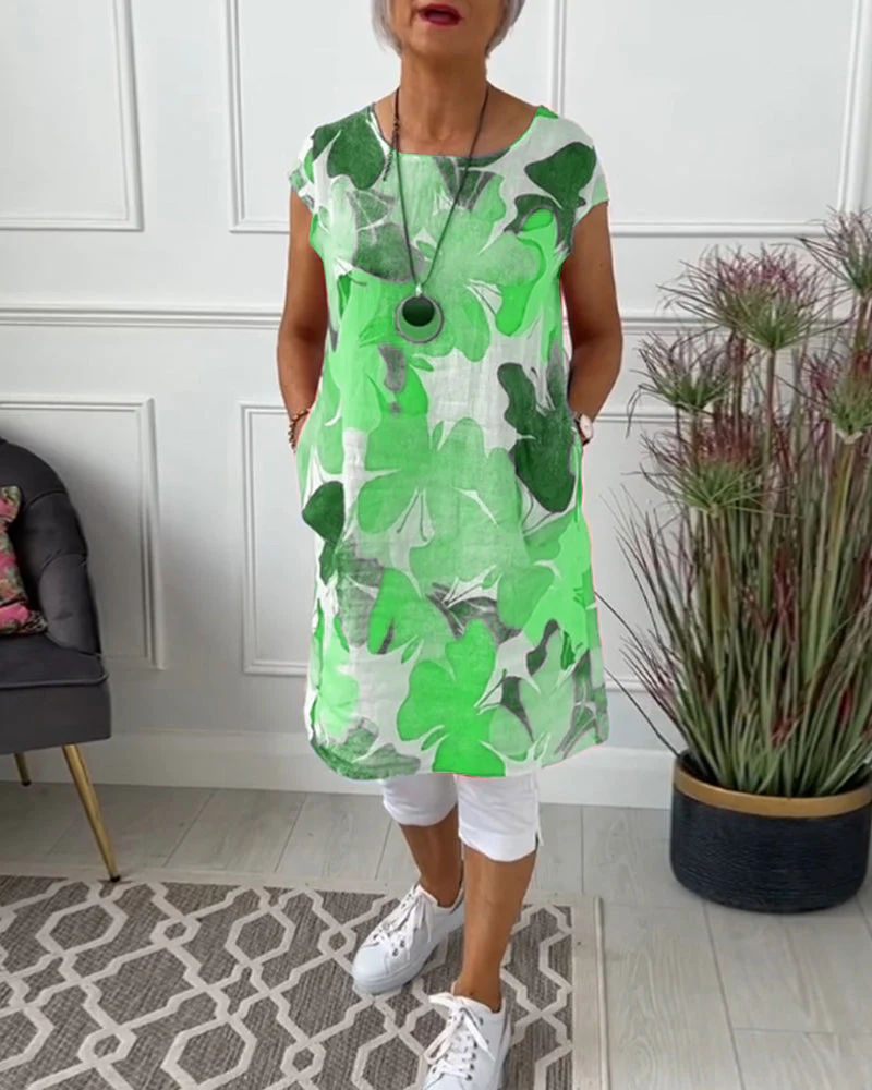 Dames Jurk - Bloemenprint - Linnen Look - Mouwloos - Zomerjurk