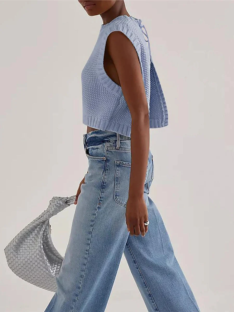 Dames Gebreide Crop Top - Mouwloos - Ronde Hals - Zomertrui