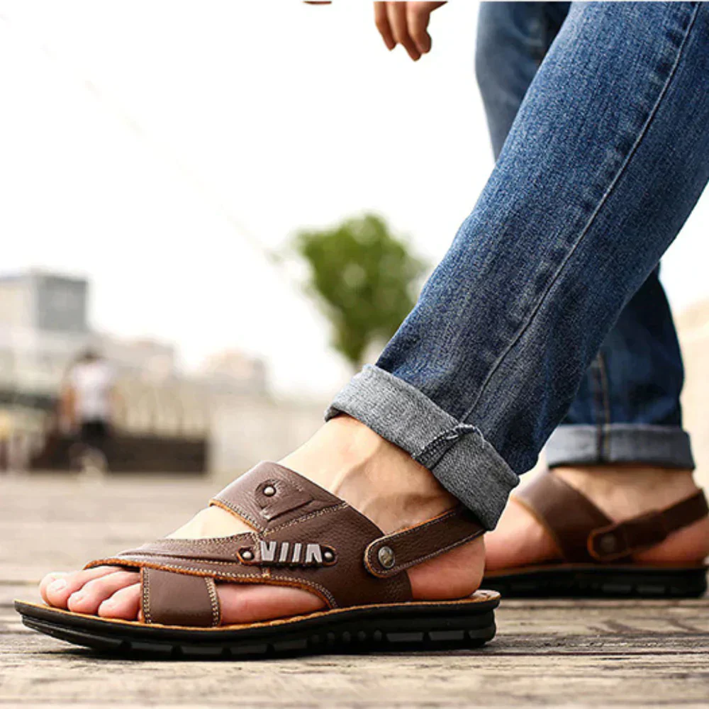 Dames Leren Sandalen met Open Teen – Ademend Ontwerp en Rubberen Zool