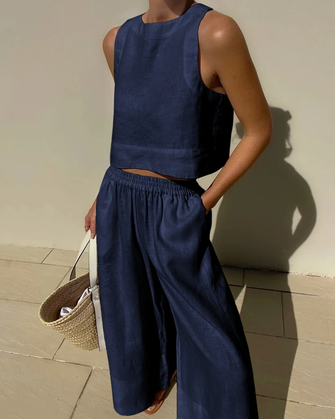Linnen Set Dames – Mouwloze Top met Wijde Broek