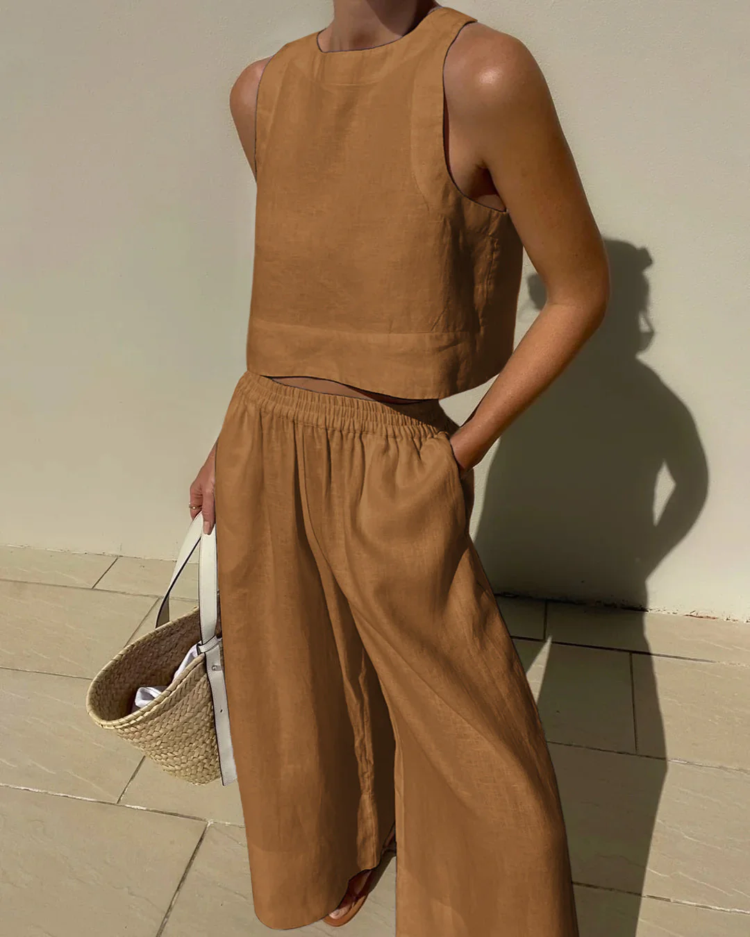 Linnen Set Dames – Mouwloze Top met Wijde Broek