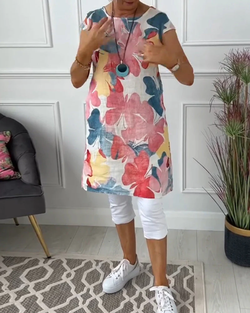 Dames Jurk - Bloemenprint - Linnen Look - Mouwloos - Zomerjurk