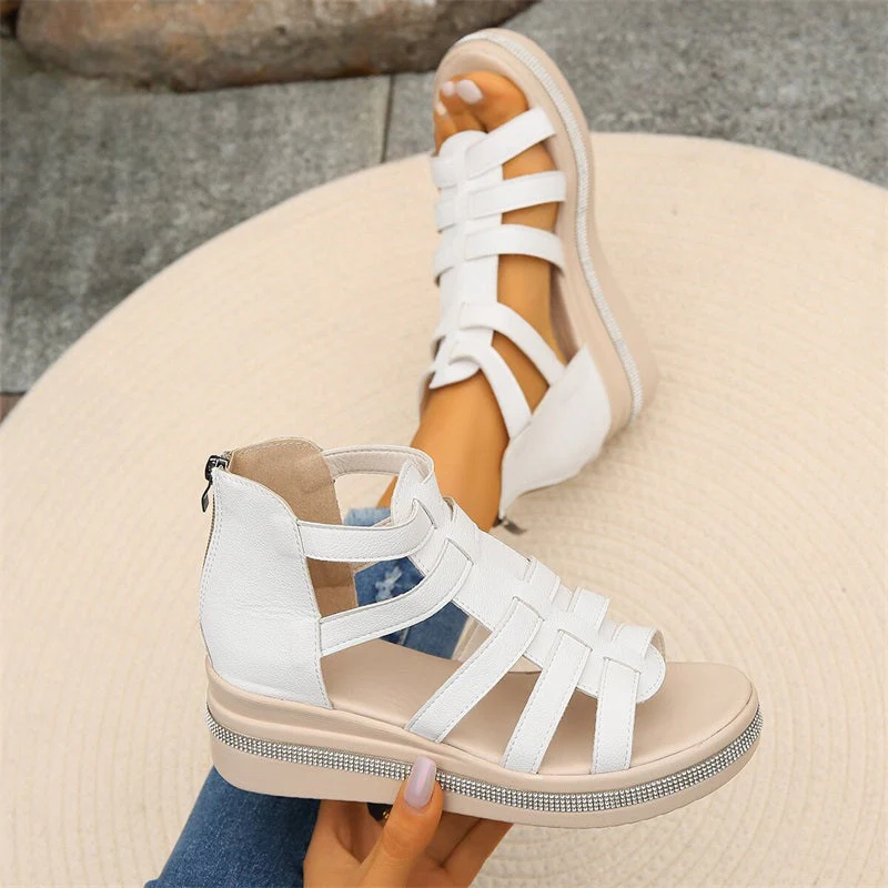 Dames Gladiator Sandalen – Sleehak met Ritssluiting en Kruisbanden
