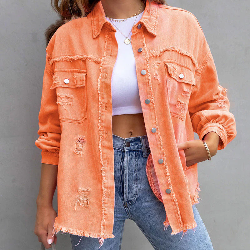 Dames Denim Jas - Ruwe Afwerking - Destroyed Look - Casual Oversized Model