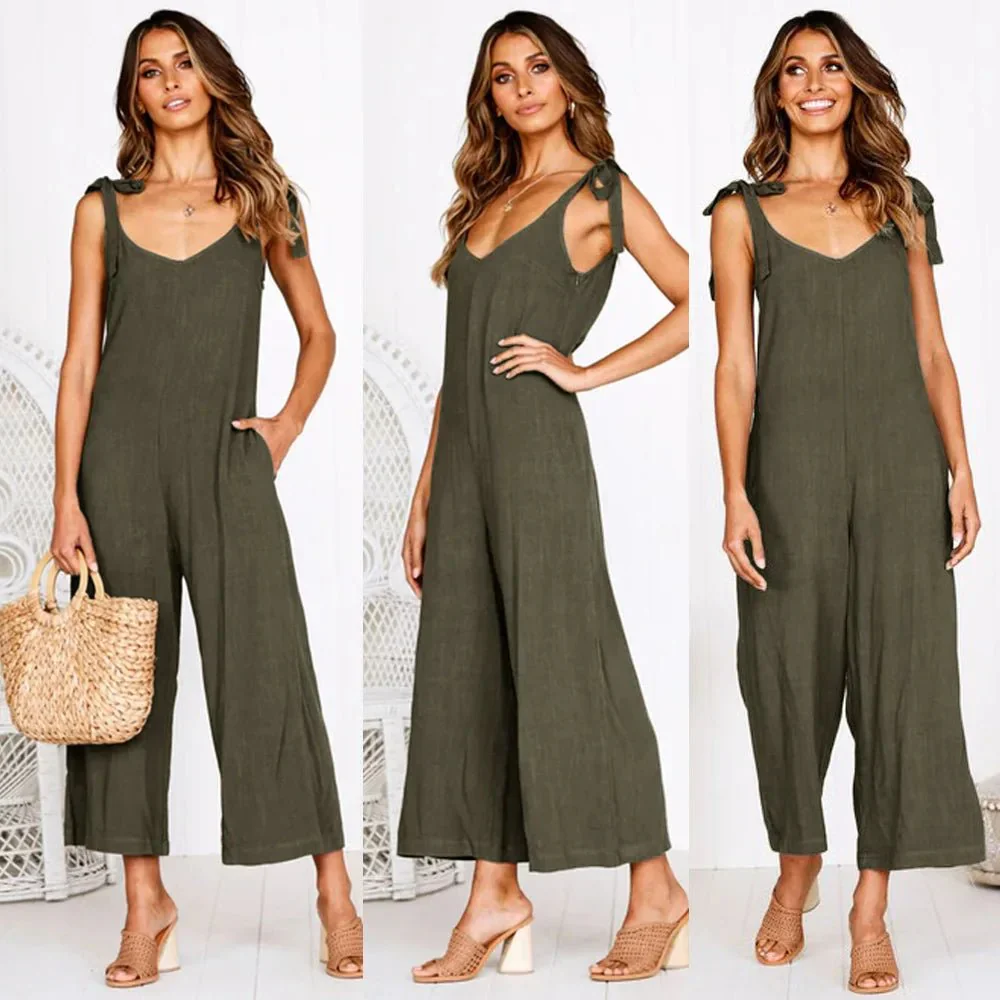 Dames Jumpsuit - Mouwloos - Lage Rug - Strikschouders - Zomerstijl