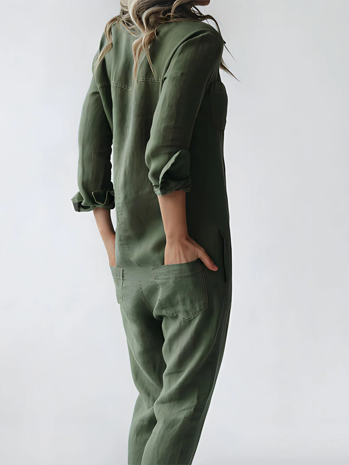 Dames Jumpsuit – Losvallend Pak met Knoopsluiting en Lange Mouwen