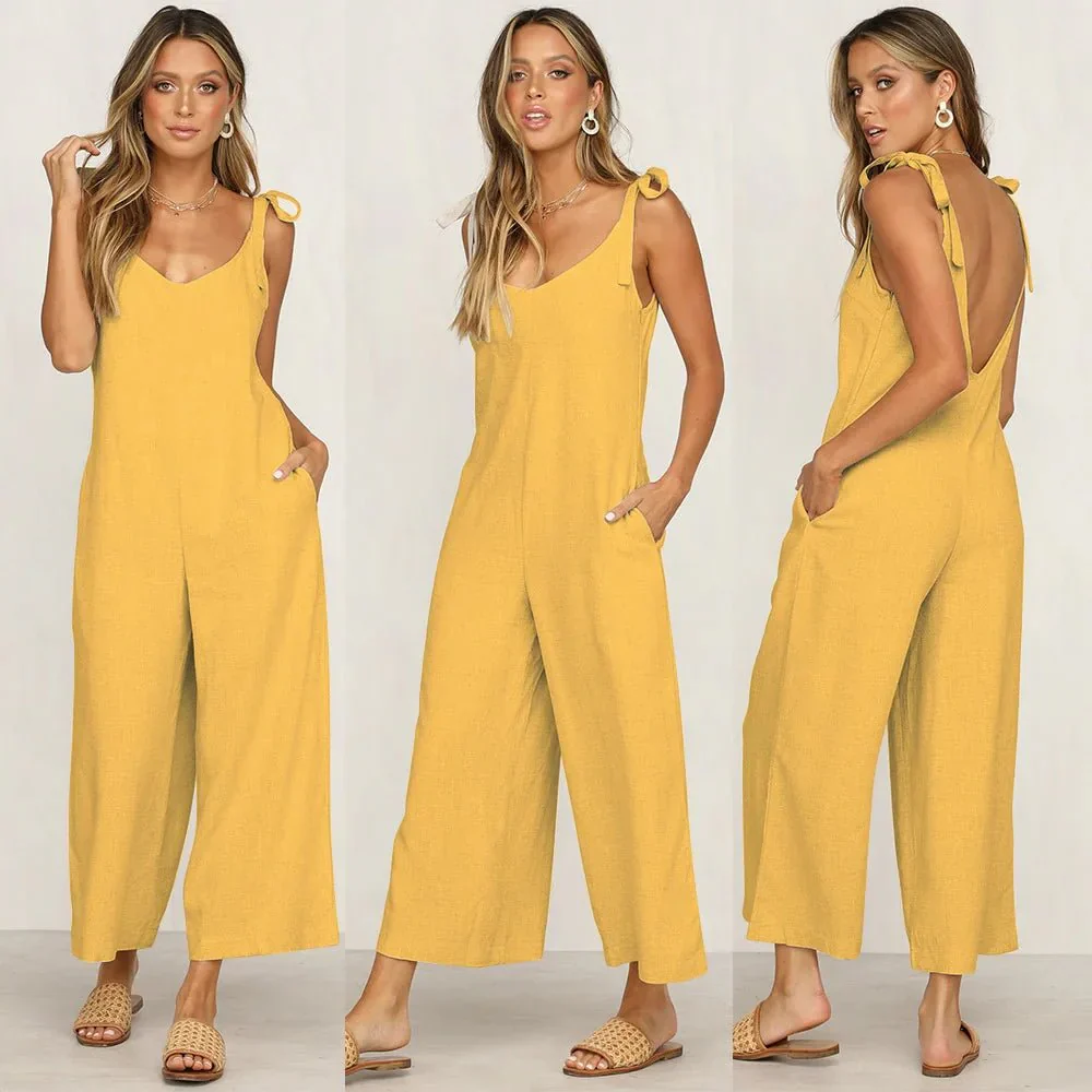 Dames Jumpsuit - Mouwloos - Lage Rug - Strikschouders - Zomerstijl
