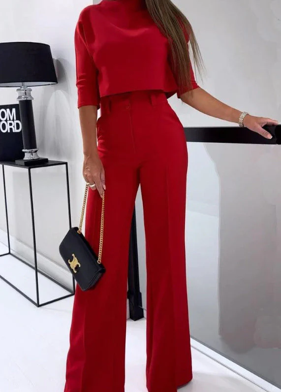 Tweeledig damespak met hoge taille broek – Minimalistische elegante set