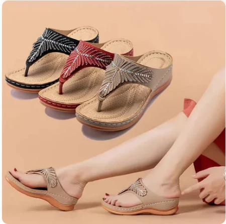 Dames Teenslippers met Strass – Verhoogde Zool en Elegant Design