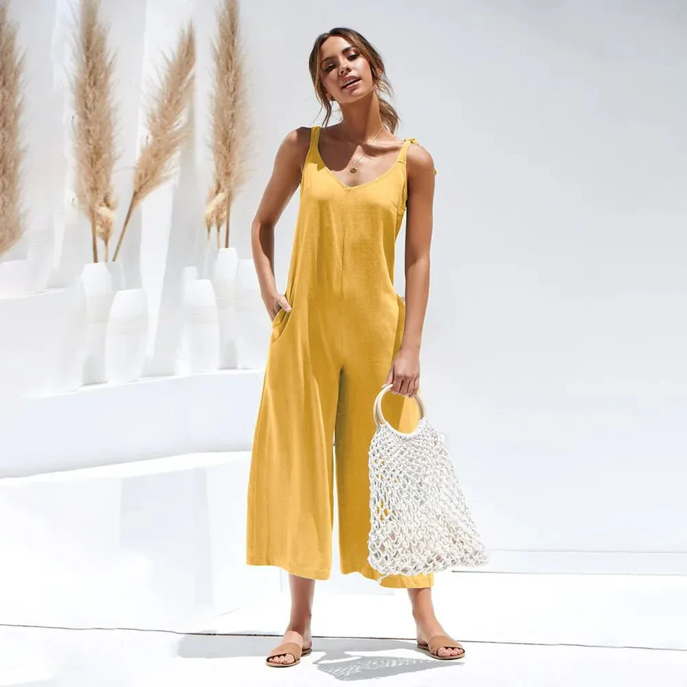 Dames Jumpsuit - Mouwloos - Lage Rug - Strikschouders - Zomerstijl