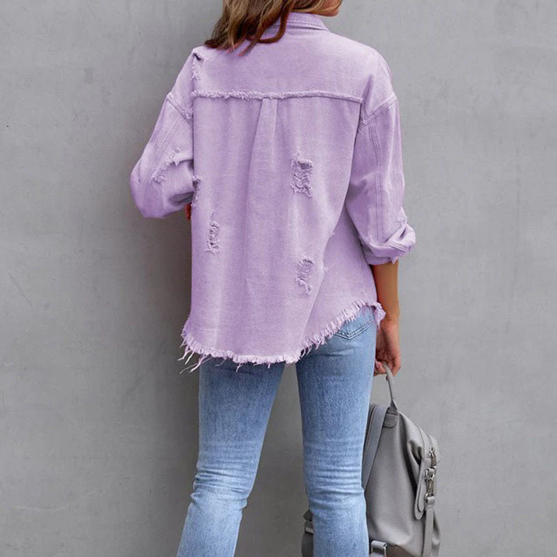 Dames Denim Jas - Ruwe Afwerking - Destroyed Look - Casual Oversized Model
