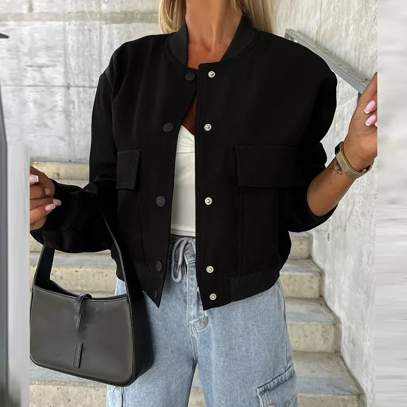 Dames bomberjack met klepzakken – Kort model met drukknoopsluiting