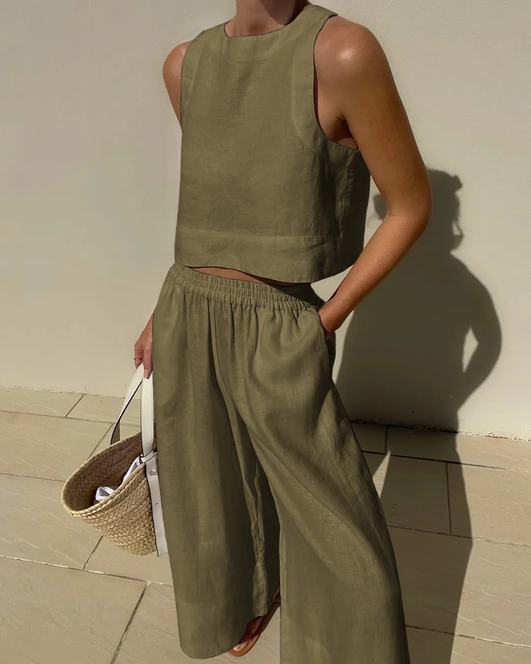 Linnen Set Dames – Mouwloze Top met Wijde Broek