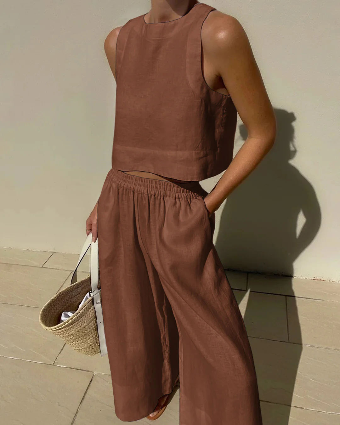Linnen Set Dames – Mouwloze Top met Wijde Broek