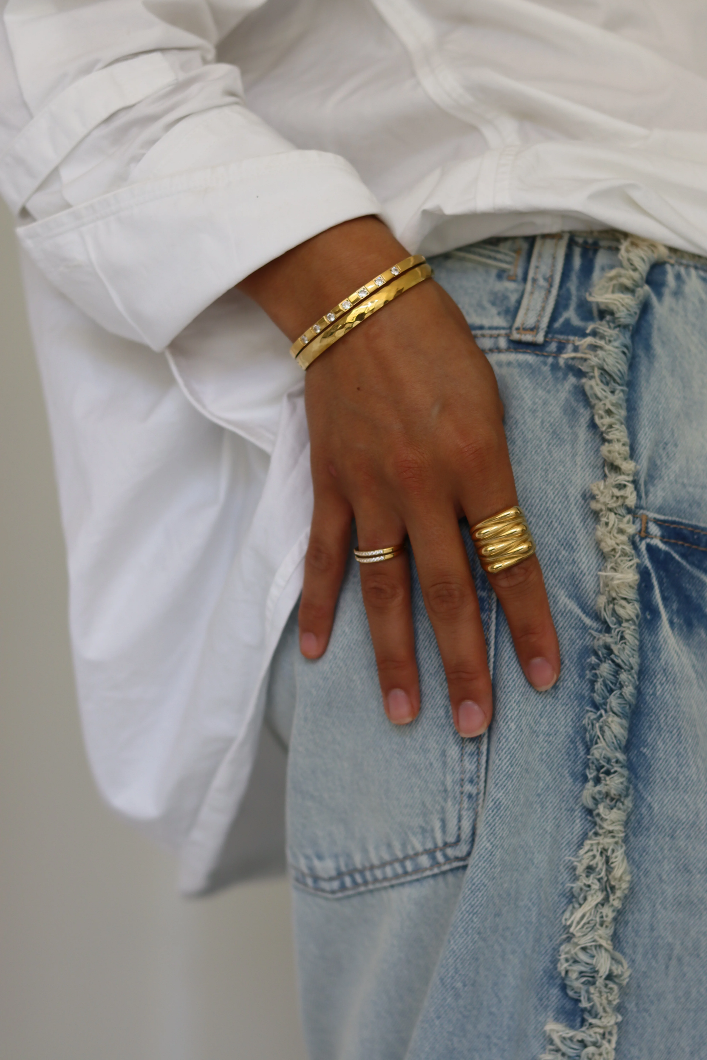 Dames Ring – Dubbele Band met Steentjes