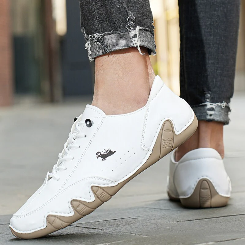 Heren Casual Instappers – Flexibele Antislip Sneakers met Vetersluiting en Rubberen Zool