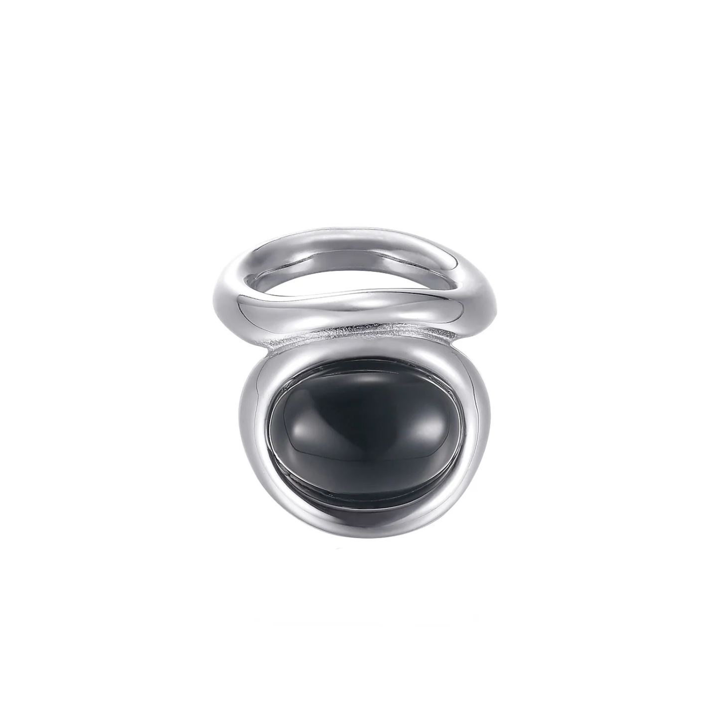Dames Ring – Zwarte Steen met Gedraaide Rand