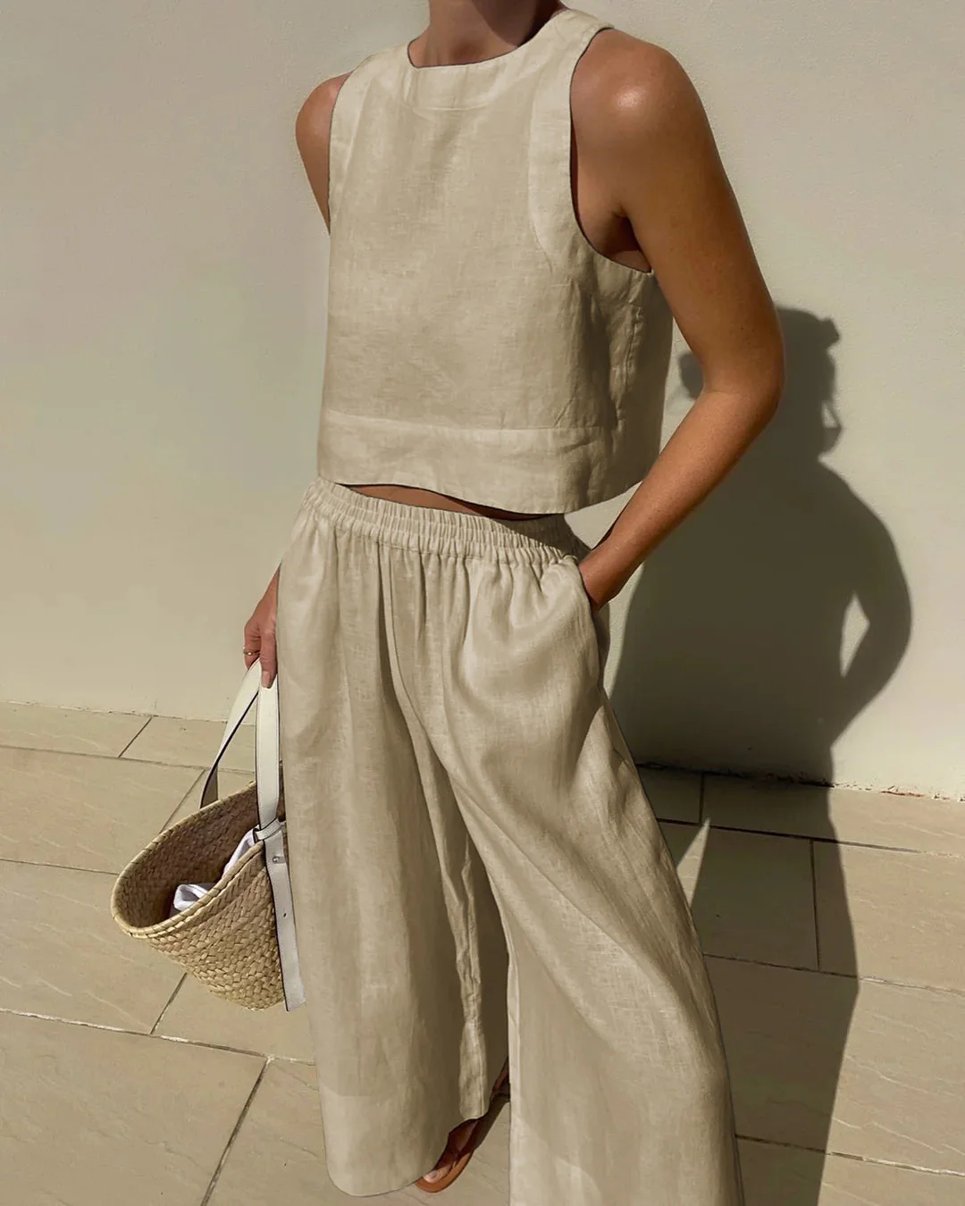 Linnen Set Dames – Mouwloze Top met Wijde Broek