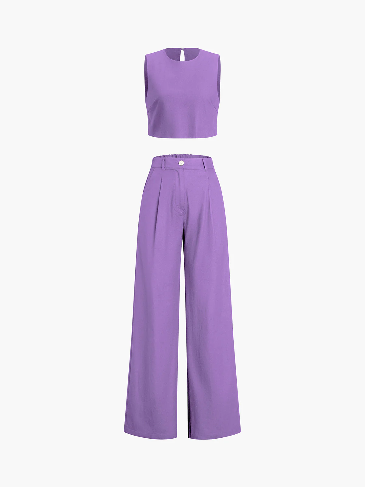 Tweedelige dames set – Mouwloze cropped top en wijde pantalon
