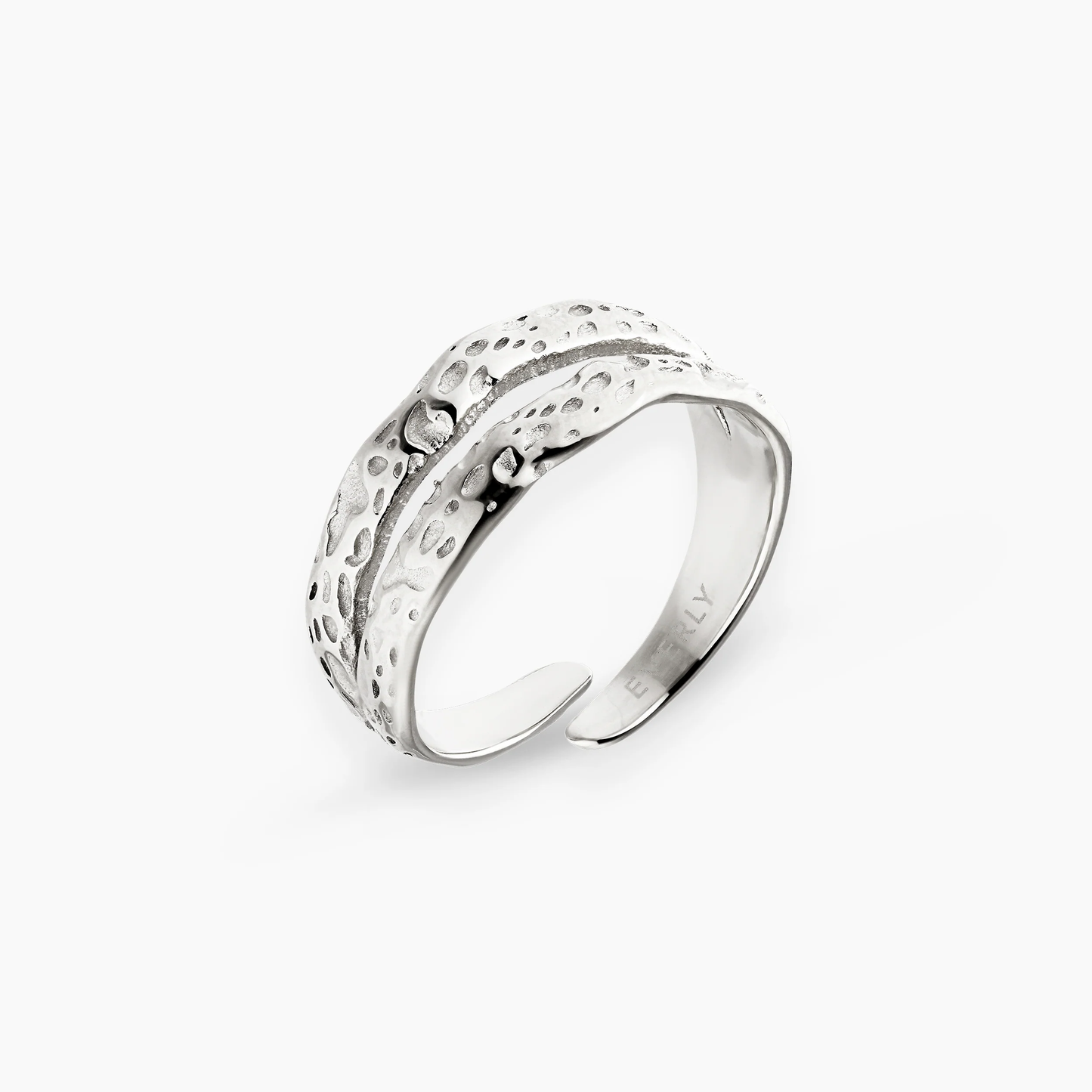 Dames ring – Open design met gehamerde structuur en splitvorm