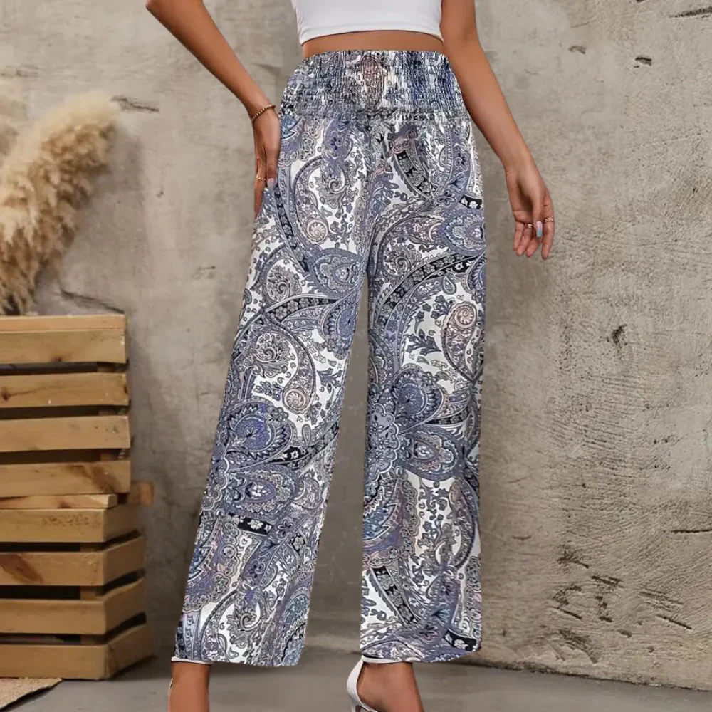 Luchtige broek met paisleyprint – Elastische tailleband en rechte pijpen