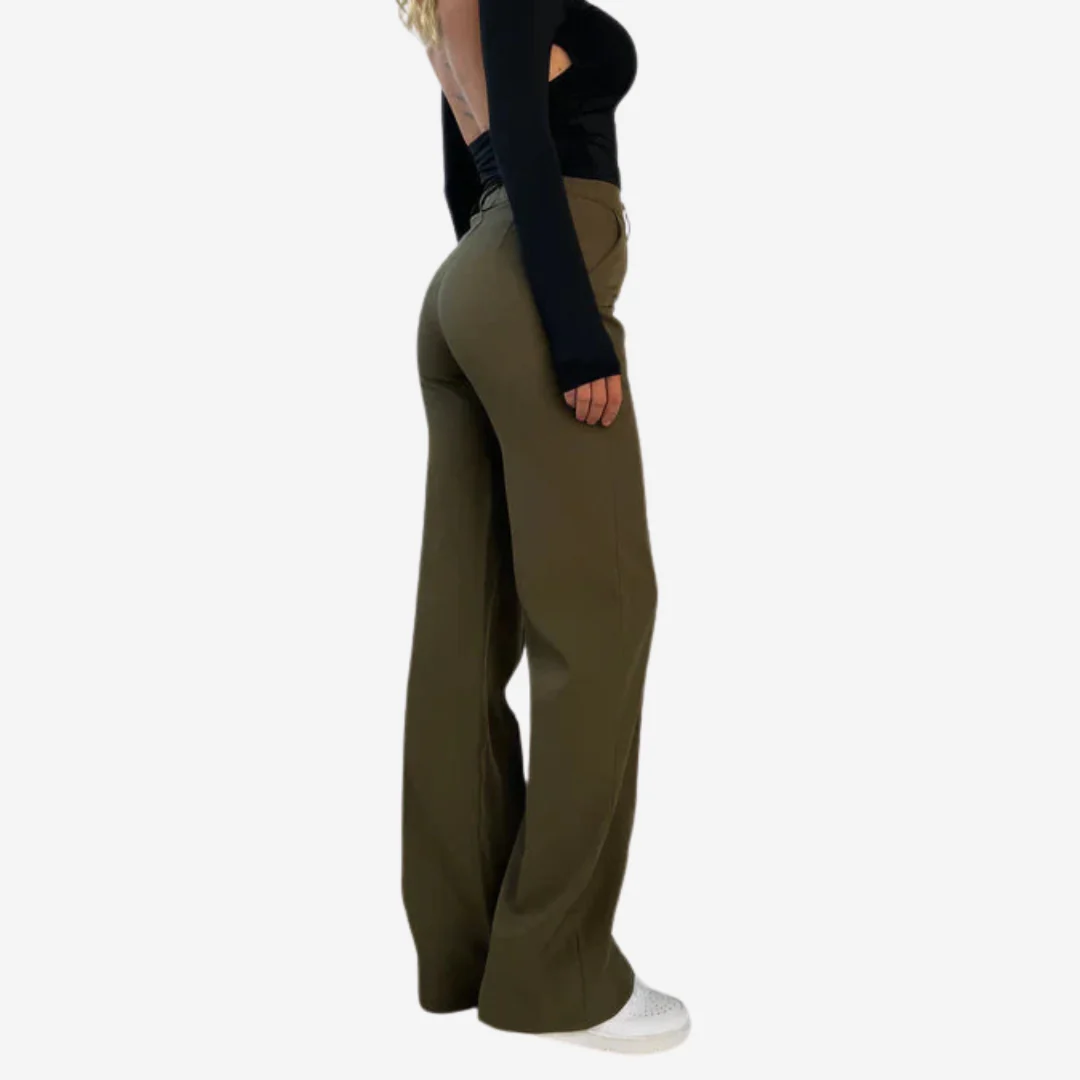 Flared Broek Dames High Waisted – Uitlopende Stretchbroek met Naden