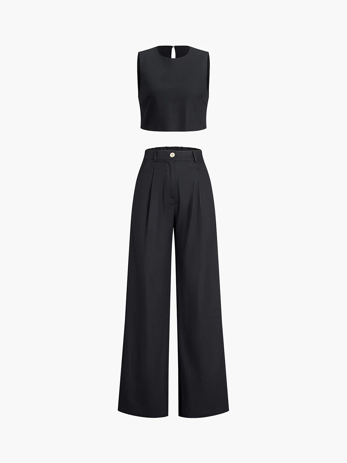 Tweedelige dames set – Mouwloze cropped top en wijde pantalon