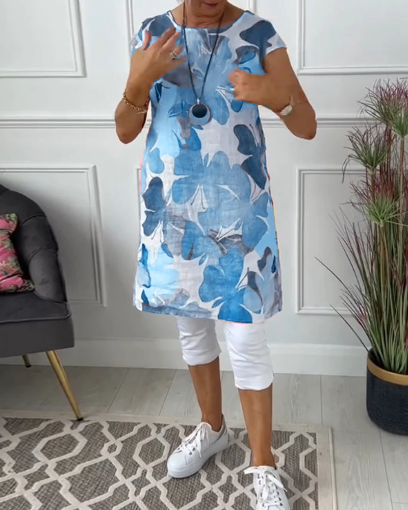 Dames Jurk - Bloemenprint - Linnen Look - Mouwloos - Zomerjurk