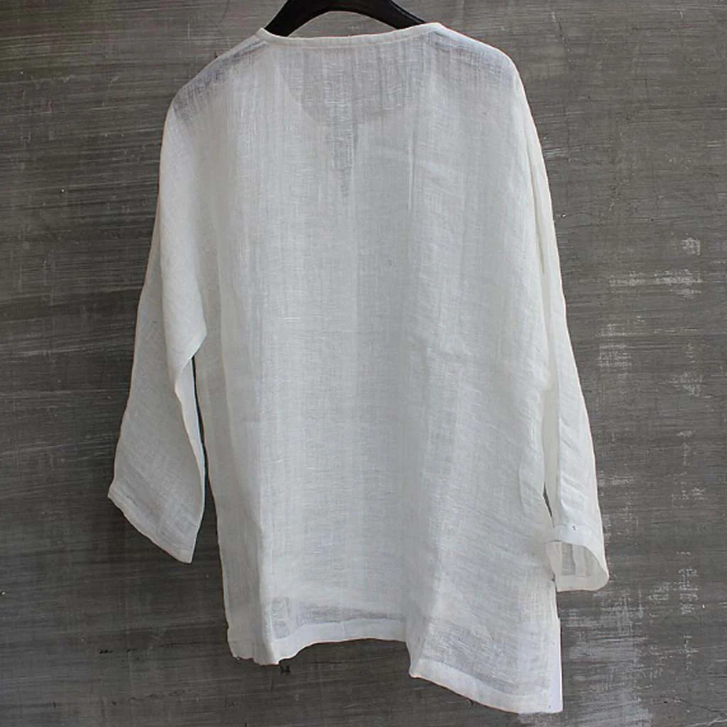 Dames Blouse - Linnen Look - V-Hals - Losvallend