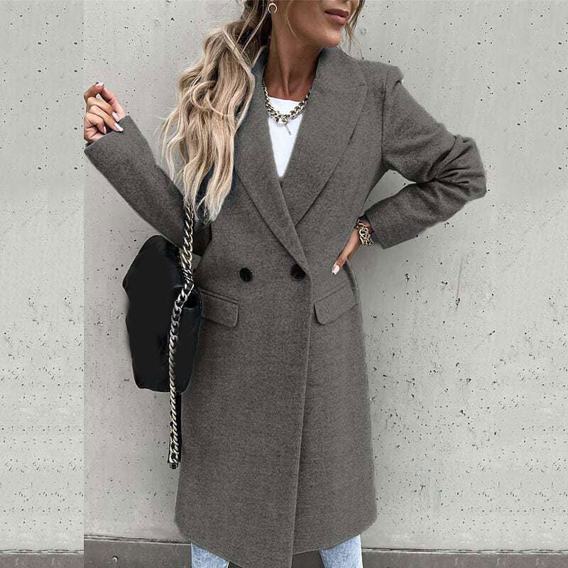 Lange Mantel met Revers – Klassieke Jas met Knopen