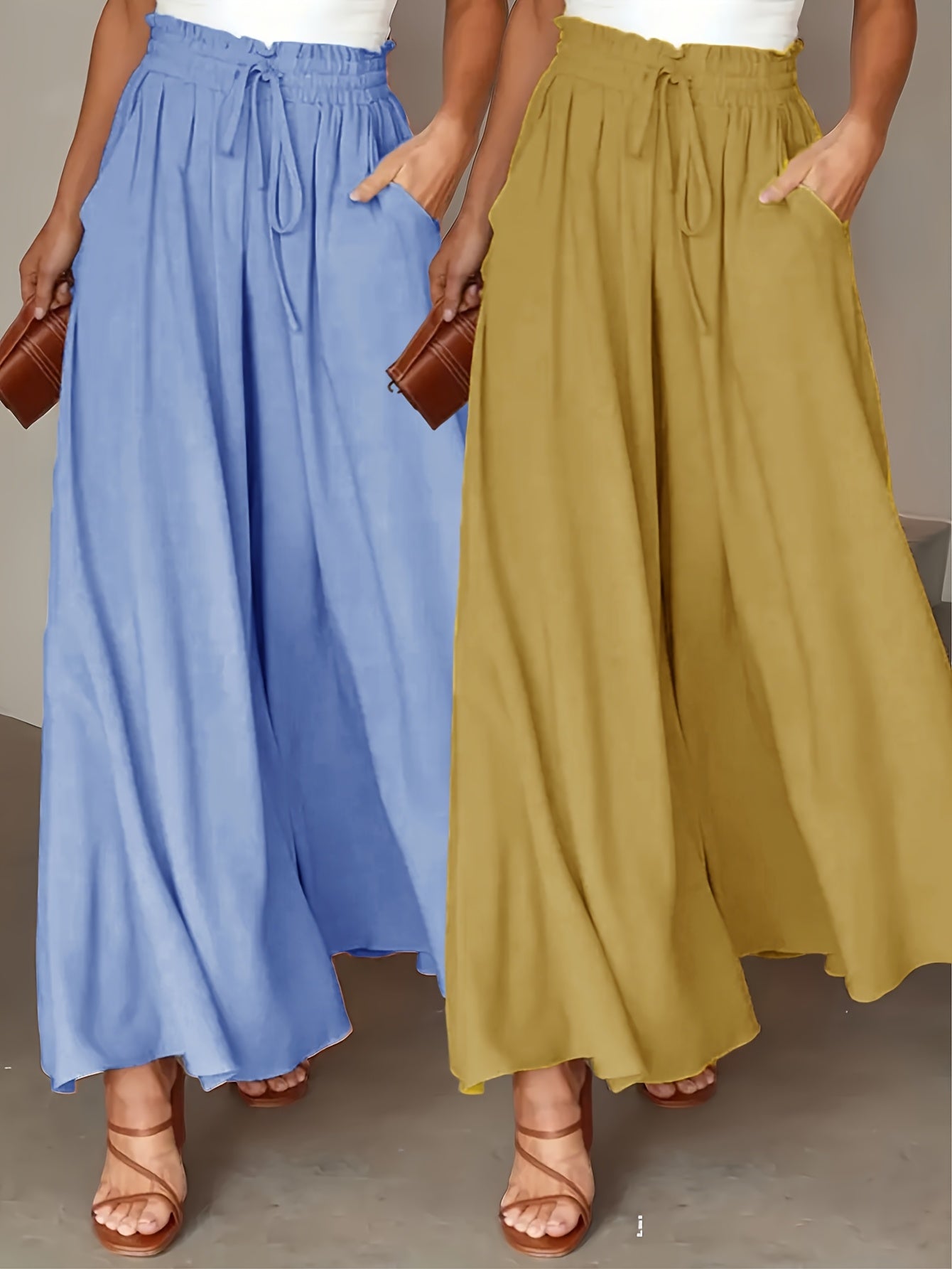 Dames Wijde Broek (2-Pack) – Hoge Taille en Elegante Plissé