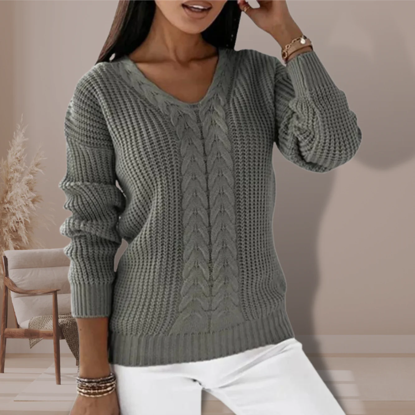Aveline – Gebreide Trui met Kabelpatroon