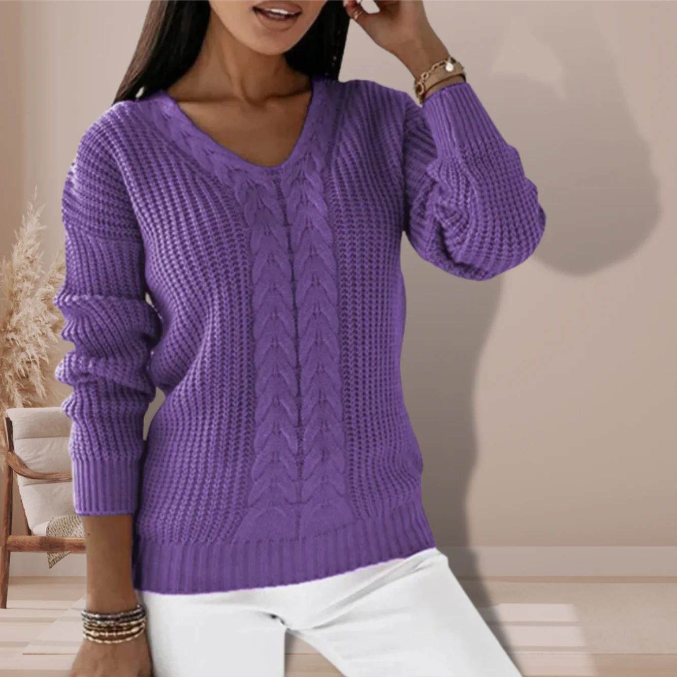 Aveline – Gebreide Trui met Kabelpatroon