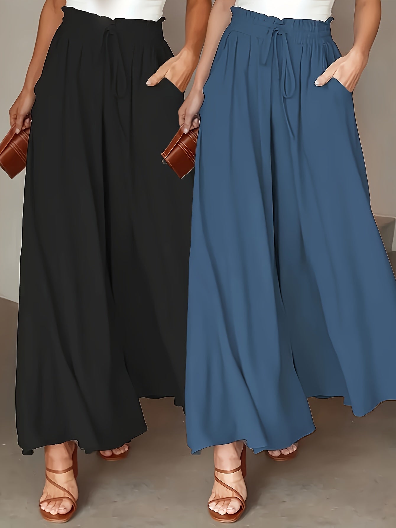 Dames Wijde Broek (2-Pack) – Hoge Taille en Elegante Plissé