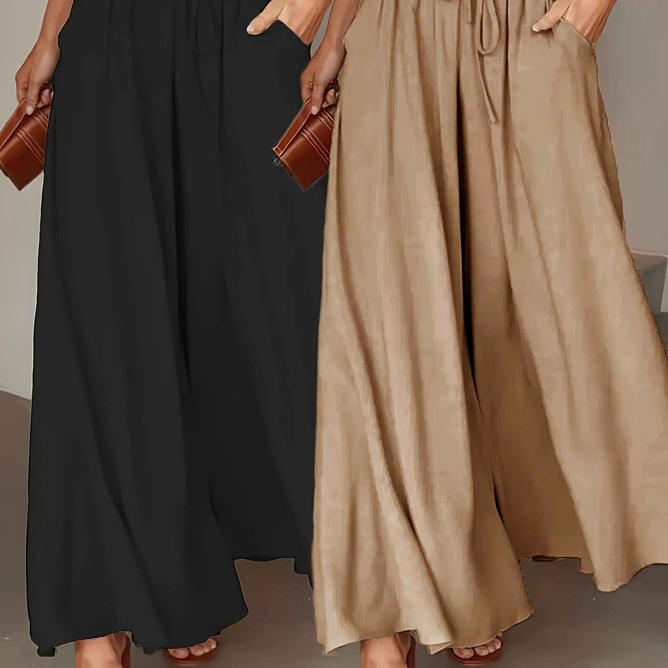 Dames Wijde Broek (2-Pack) – Hoge Taille en Elegante Plissé