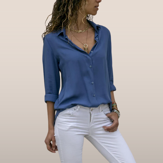 Elara – Satijnlook Blouse met Lange Mouwen