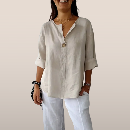 Zina – Linnen Blouse met Knoopdetail