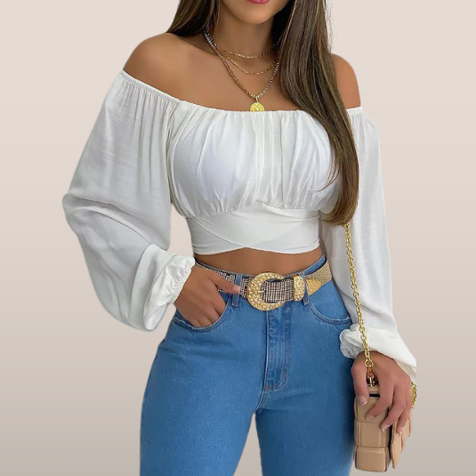 Off-Shoulder Crop Top – Elegante Boho Stijl met Lange Mouwen
