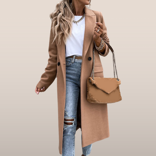 Lange Mantel met Revers – Klassieke Jas met Knopen