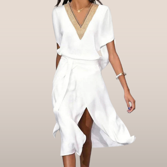 V-hals Midi Jurk met Split – Elegant en Luchtig