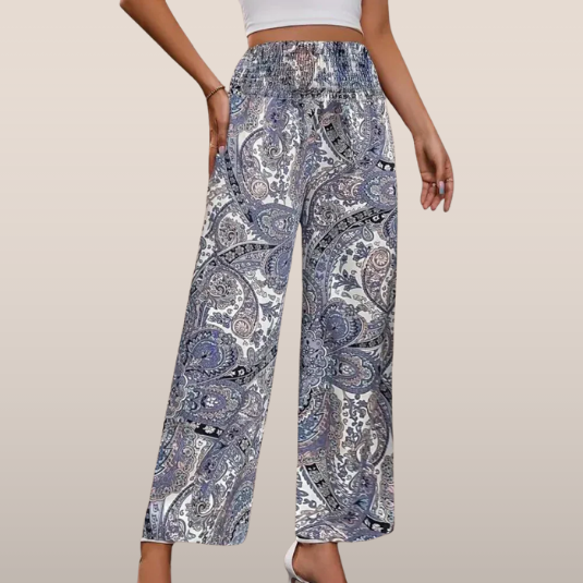 Luchtige broek met paisleyprint – Elastische tailleband en rechte pijpen