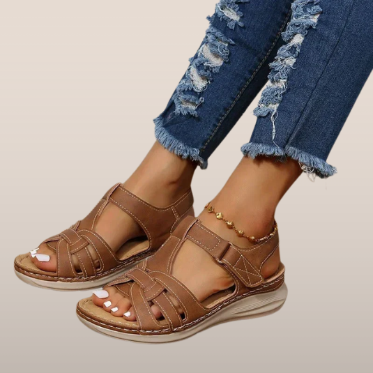Sandalen – Verstelbare leren look met gewatteerde zool