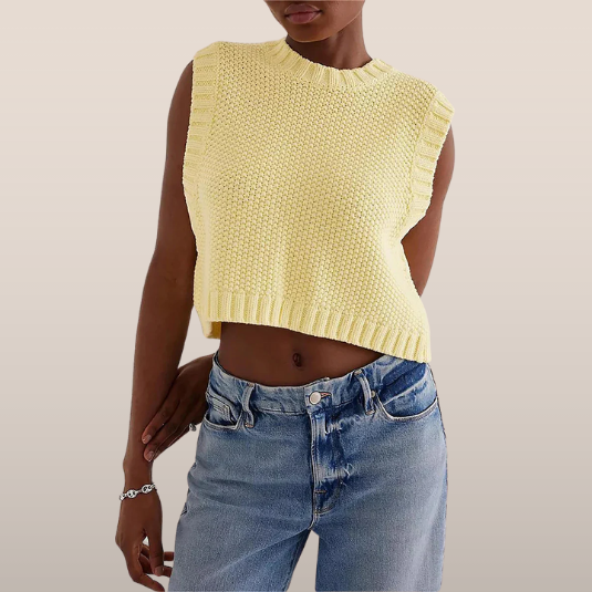 Dames Gebreide Crop Top - Mouwloos - Ronde Hals - Zomertrui