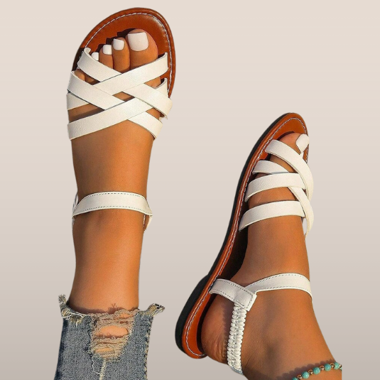 Dames Platte Sandalen met Kruisbanden – Elastische Hielband en Open Teen