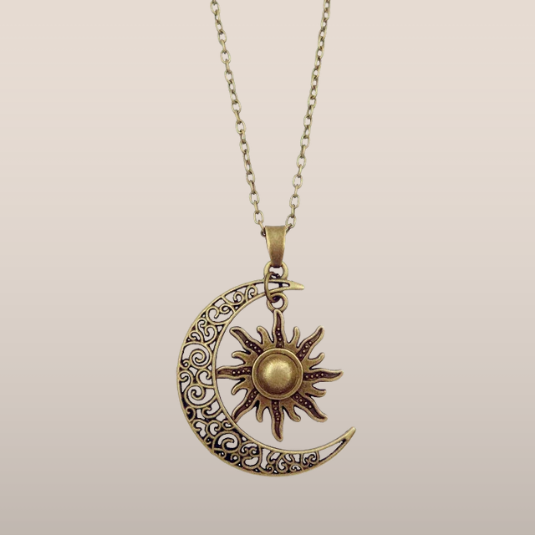 Dames Ketting – Zon en Maan Hanger met Filigraan Detail