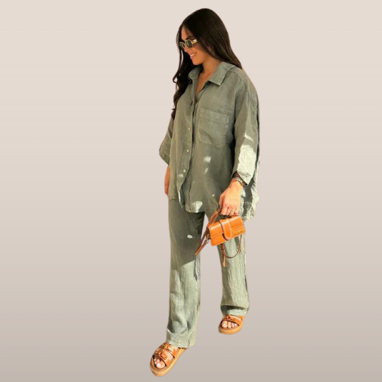 Isla – Linnen Tweedelige Set met Blouse en Broek