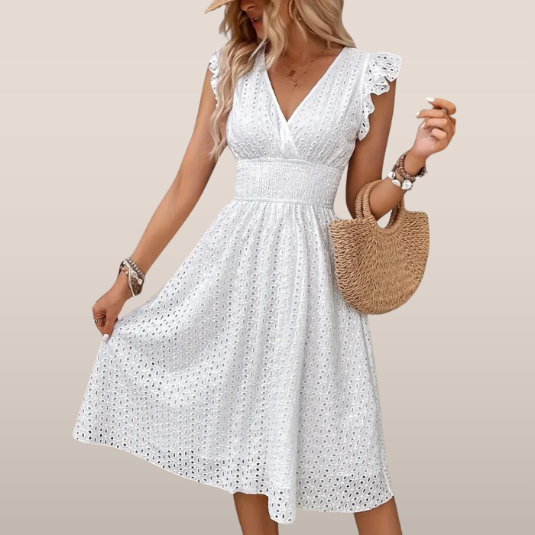 Eliana – Wit Broderie Zomerjurkje