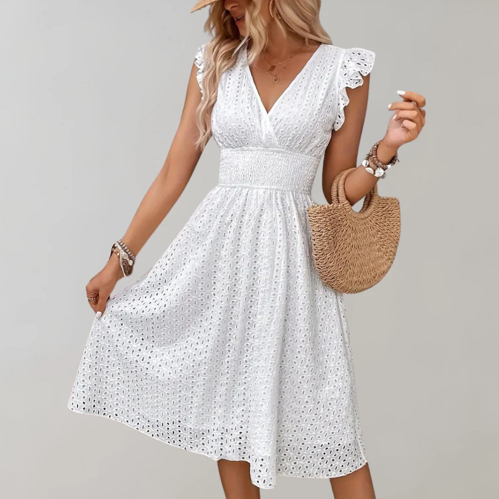 Eliana – Wit Broderie Zomerjurkje